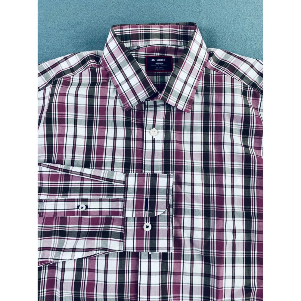 NWOT UNTUCKit Button Up Shirt Men Sz M Plaid 100% Cotton Wrinkle Free